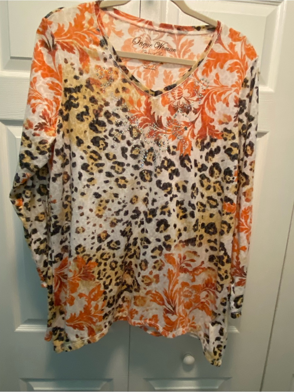 Onque Orange & White Floral Top with Black & Yellow Leopard Prints 1X